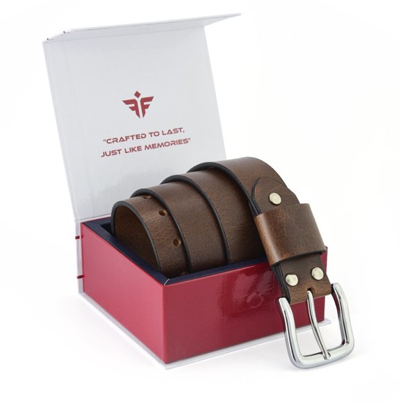 Mens Leather Belt Vintage Olive Brown Pull-Up Leather - Free Personalization - Picture 6 of 15